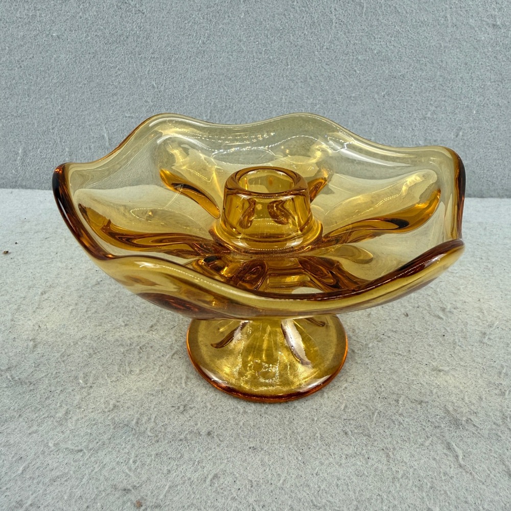 Viking Glass Amber Epic Six Petal Candle Holder MCM